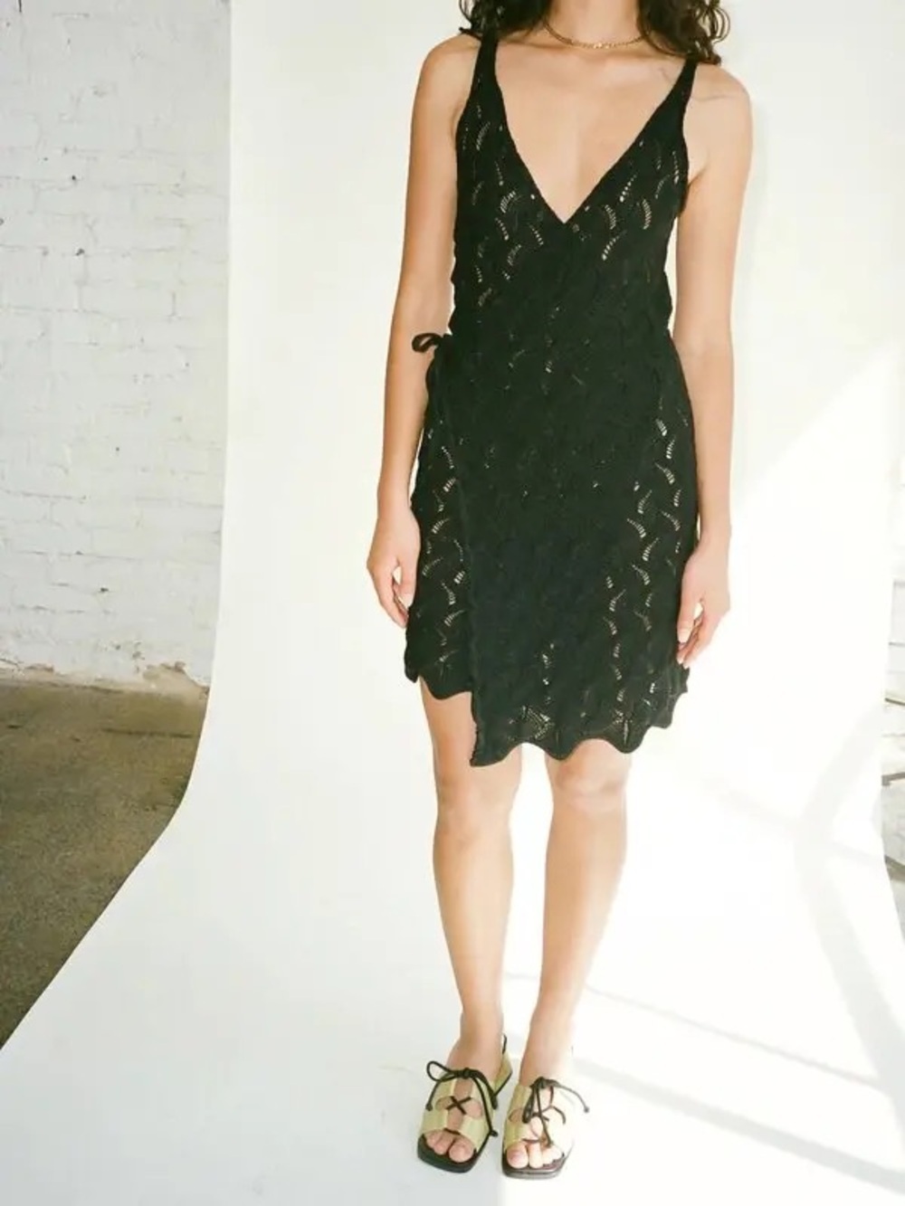 TACH Ula Knit Wrap Dress in Black Size Small